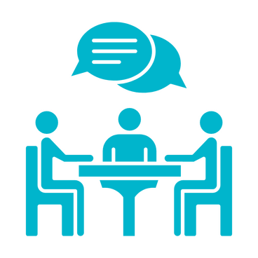Design icon of three people at a table talking