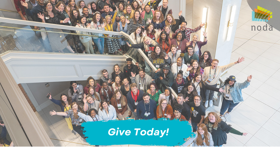 Group photo with banner "Give Today!"